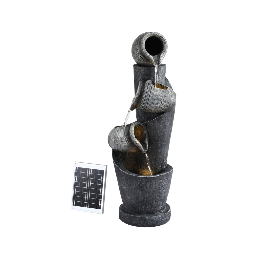 Gardeon Solar Fountain Water Feature Cascading Fountain 3-Tier Pot LED Lights 80CM Grey