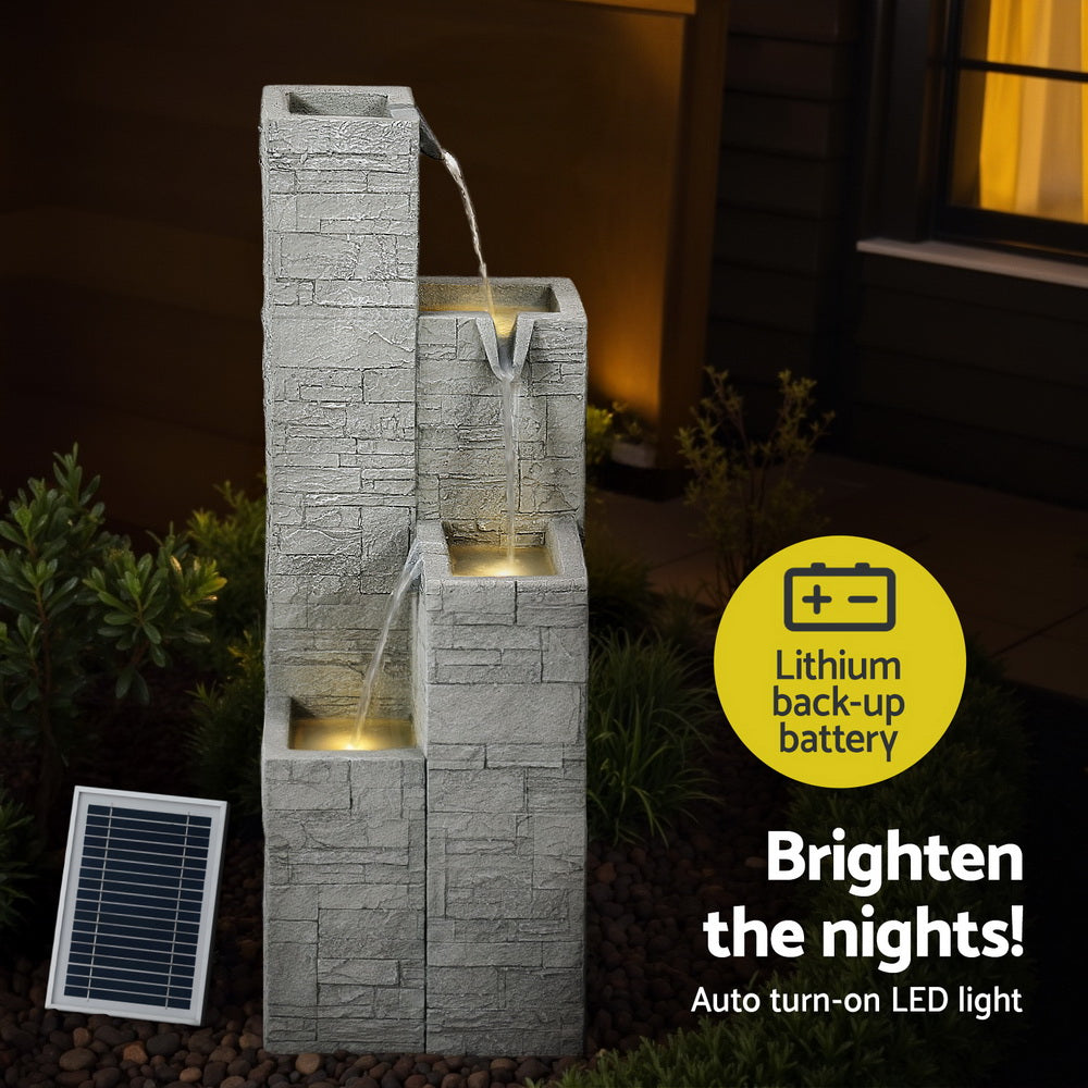 Gardeon Solar Fountain Water Feature Outdoor Indoor 4-Tier Square Cascading Beige