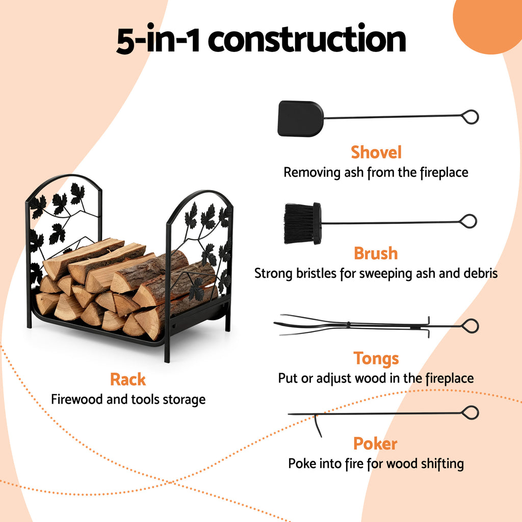 Gardeon Firewood Rack 48cm Wood Rack Firewood Storage Indoor Outdoor Black