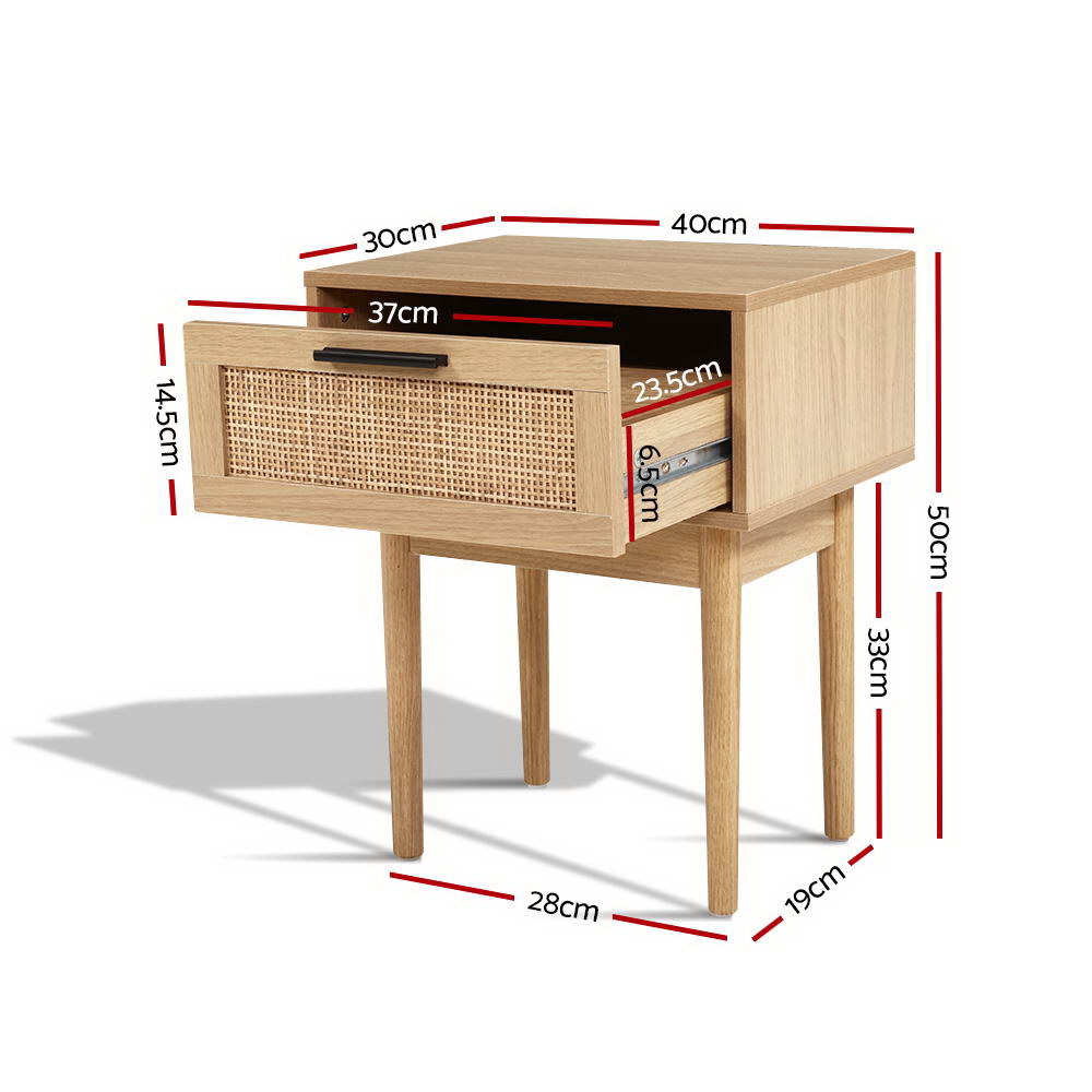 Artiss Bedside Tables Side Table Rattan Drawers Nightstand