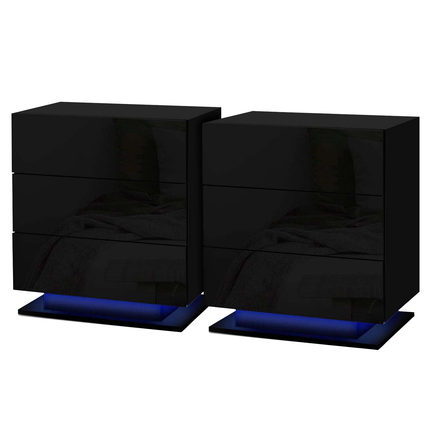 Artiss 2x Bedside Table LED 3 Drawers - MORI Black