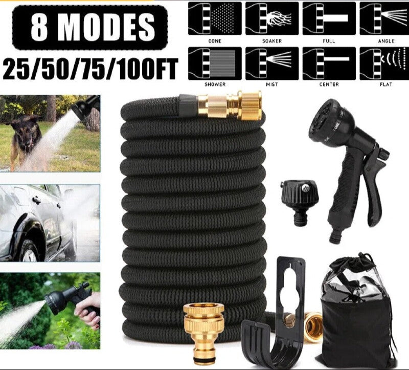 Flexible Expandable Garden Water Hose Pipe Car Wash W/ Spray Nozzle Gun 25-100FT