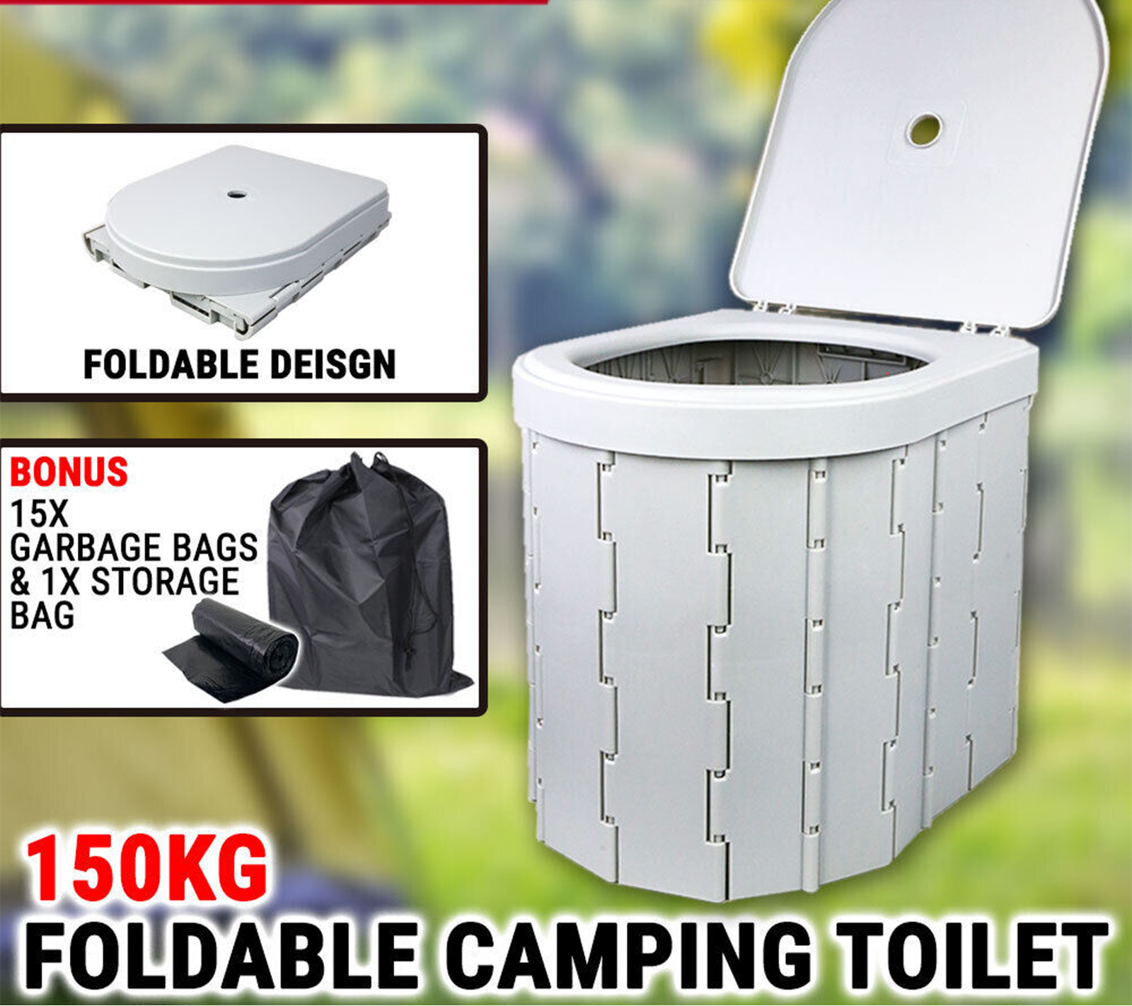 Foldable Camping Toilet W/ Lid Portable Commode Potty Bucket Seat Caravan Travel