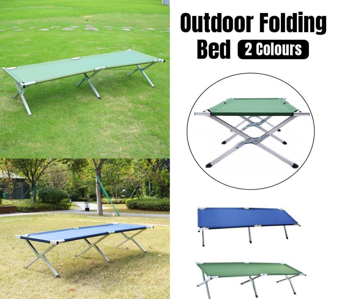 Folding Camping Bed Stretcher Light Weight Camp Hiking Portable W/ Carrier GN BU