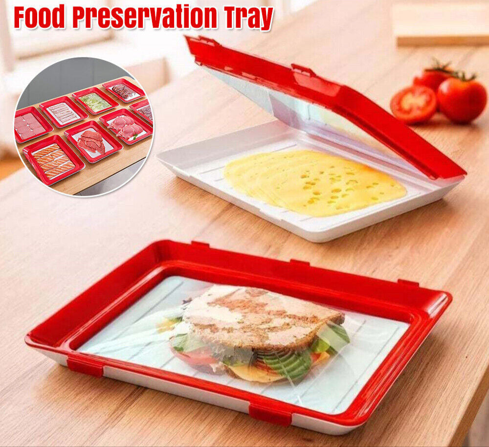 Food Preservation Tray Reusable Plastic Food Fresh Storage Container Plate Cover