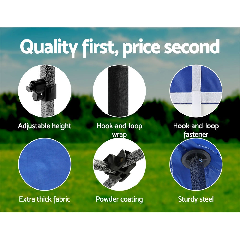 Instahut Gazebo Pop Up Marquee 3x3 Folding Tent Outdoor Camping 500D Oxford Blue