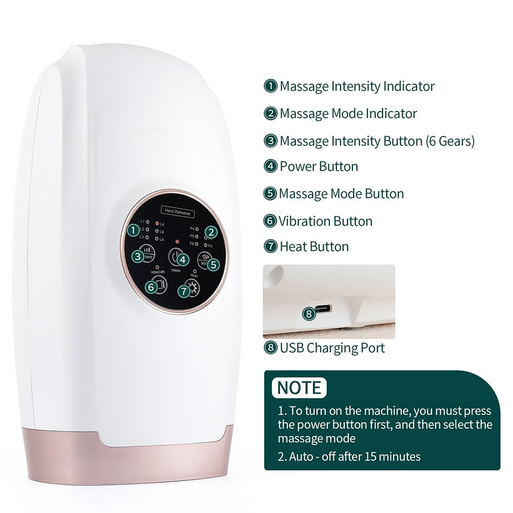 Ultimate Relief Hand Heated Massager With Air Compression For Finger, Wrist, And Palm Relaxation - Your Personal Spa Experience For Pain Relief And Stress Reduction