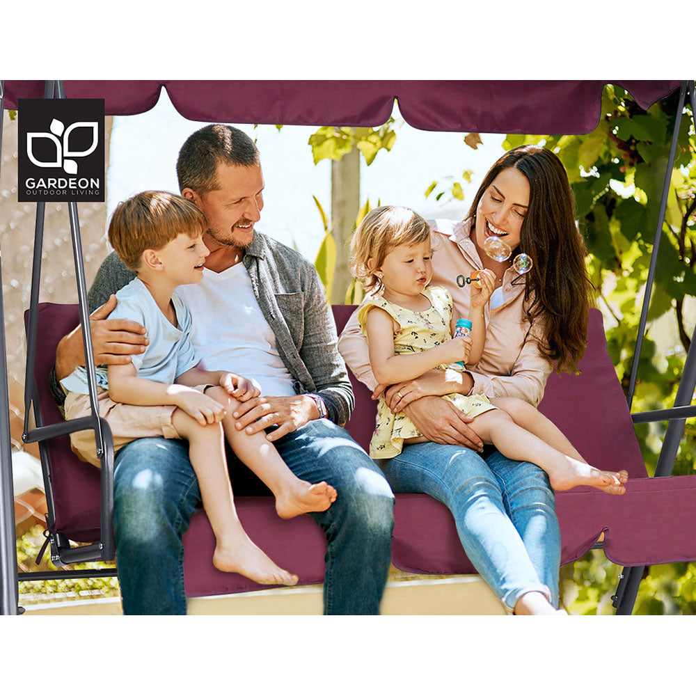 Gardeon Outdoor Swing Chair Garden Bench Furniture Canopy 3 Seater Wine Red