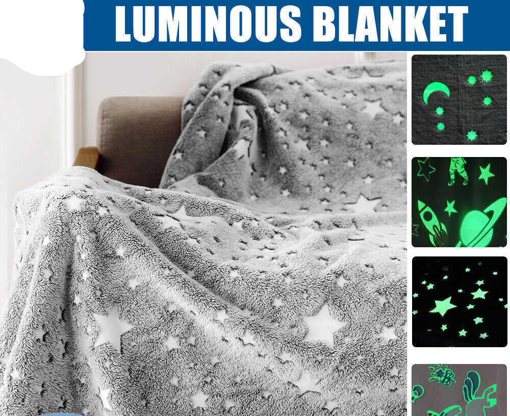 Glow in the Dark Fleece Blanket Large Sofa Throw Soft Warm Faux Fur Mink Kids