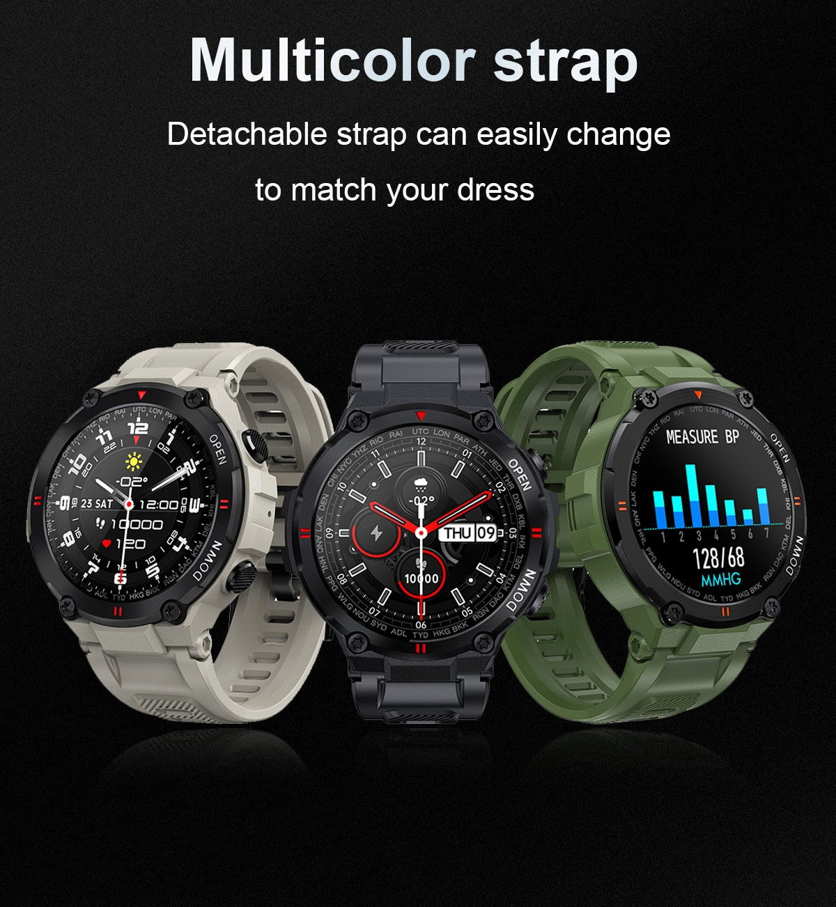 Rugged Outdoor Waterproof Bluetooth Smart Watch Fitness Activity Tracker Pedometer With Heart Rate Monitor