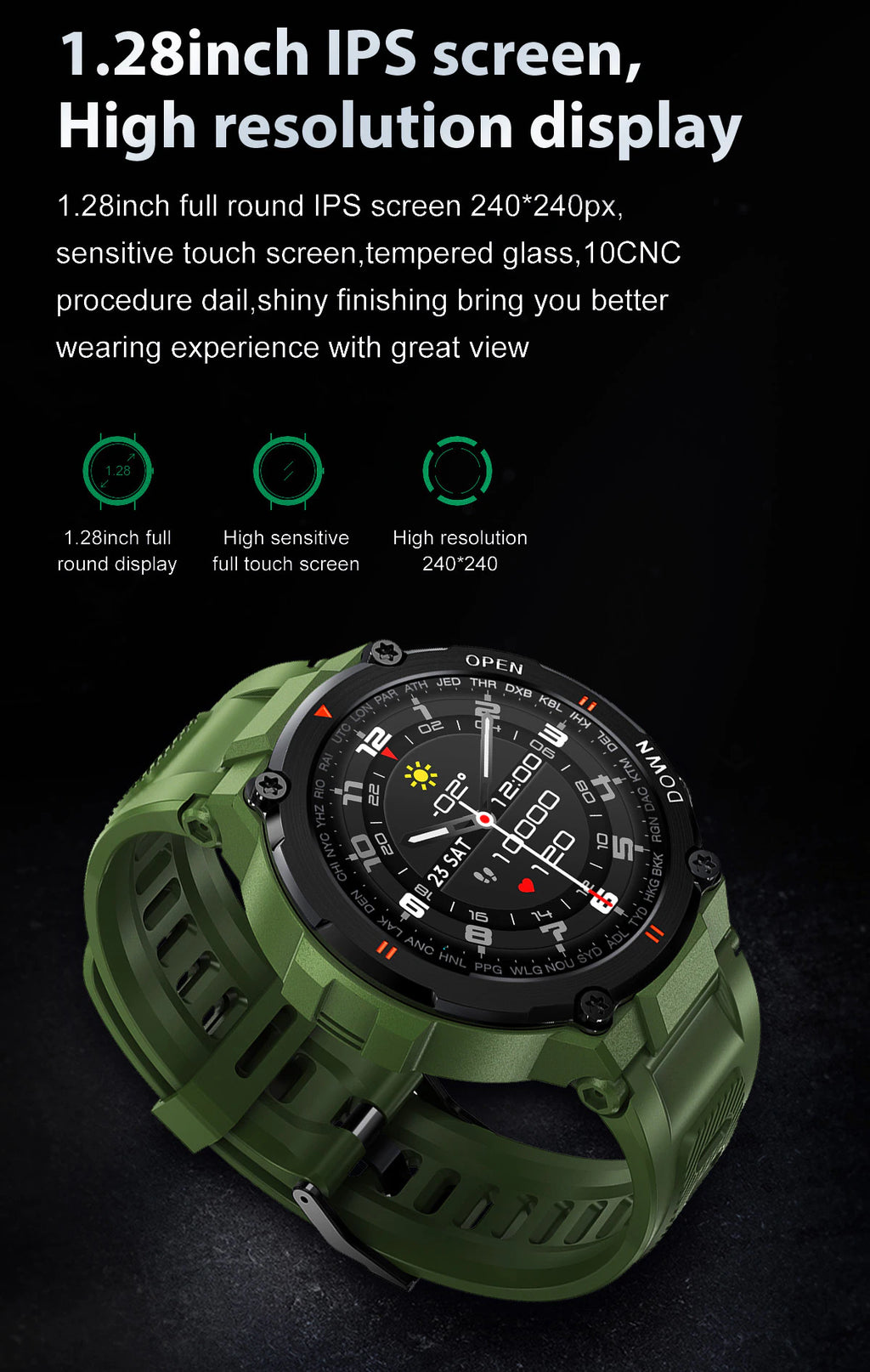Rugged Outdoor Waterproof Bluetooth Smart Watch Fitness Activity Tracker Pedometer With Heart Rate Monitor