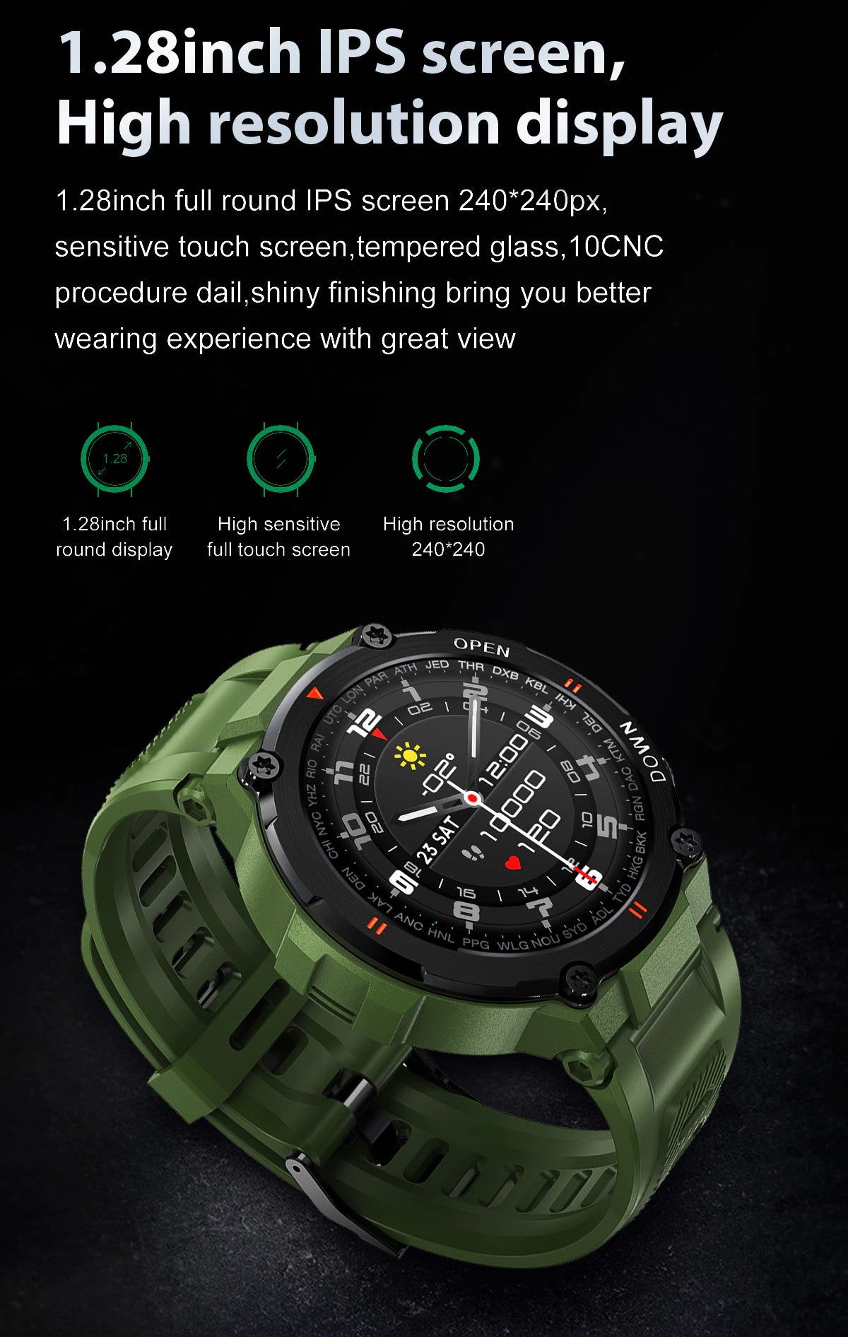 Rugged Outdoor Waterproof Bluetooth Smart Watch Fitness Activity Tracker Pedometer With Heart Rate Monitor