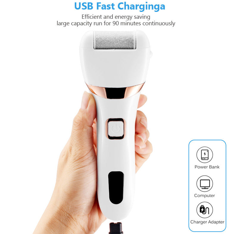 Electric Rechargeable Pedicure Foot Grinder Tool Professional Callus And Dead Hard Skin Remover multipurpose Foot File Shaver Powerful And Waterproof With 2 Speeds adjustment Option Includes 3 Replacement Roller Heads And Battery Display