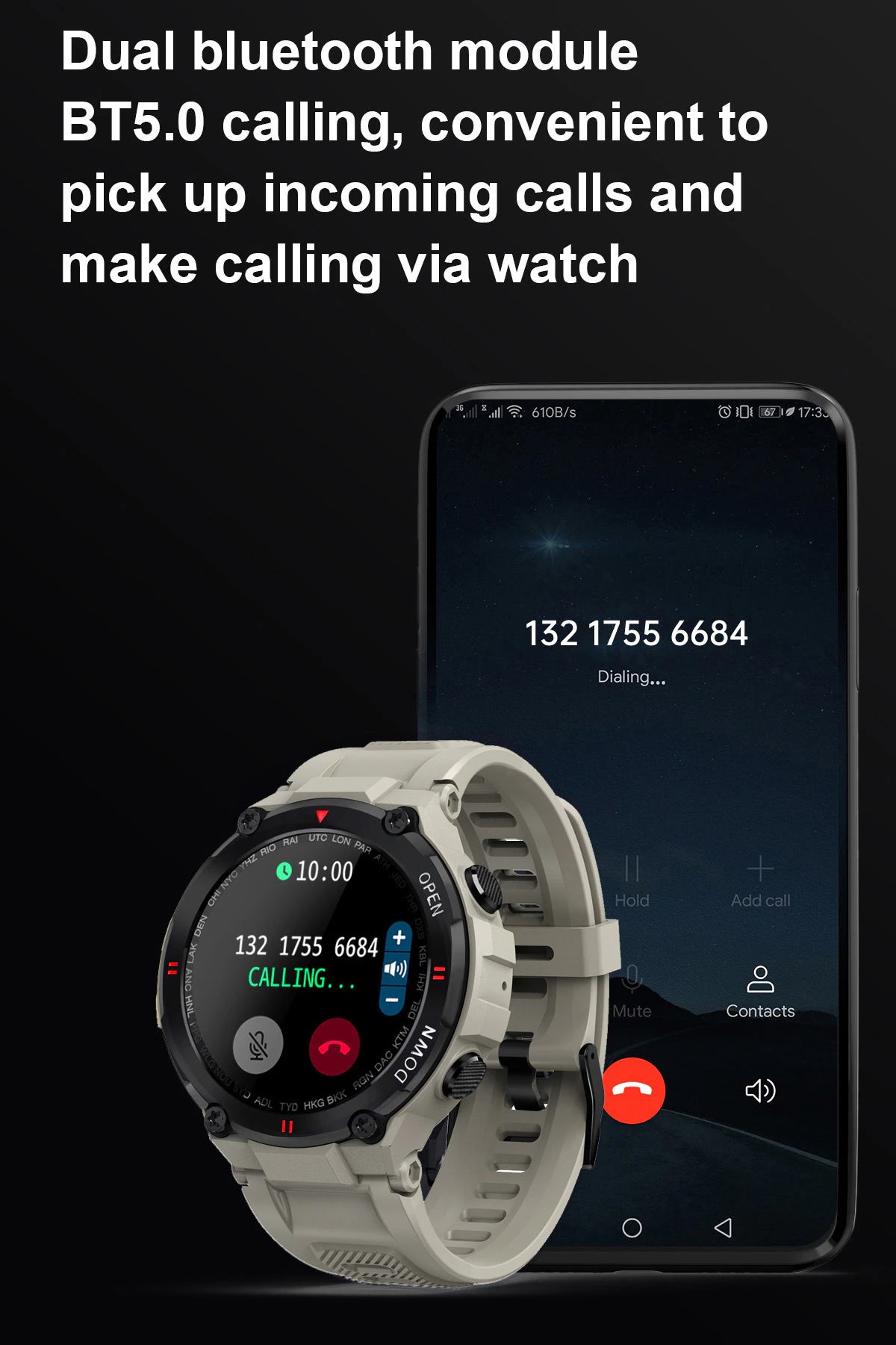 Rugged Outdoor Waterproof Bluetooth Smart Watch Fitness Activity Tracker Pedometer With Heart Rate Monitor