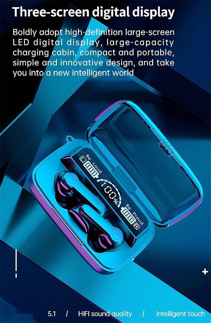 SonicStride-M19 LED Display Bluetooth True Wireless Earbuds Earphones With Power bank flashlight 9D & Surround Sound