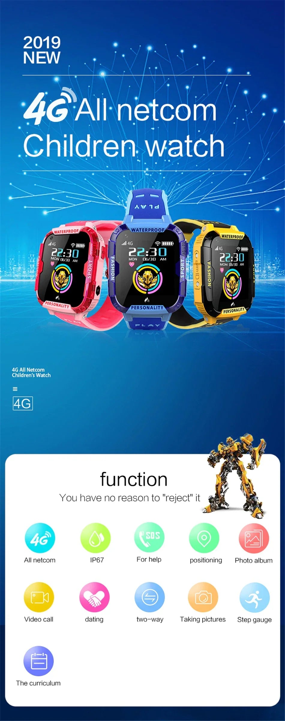 4G Kids Waterproof GPS SOS Tracking Kids Smart Watch Activity Tracker With Video Calling & Touch Screen