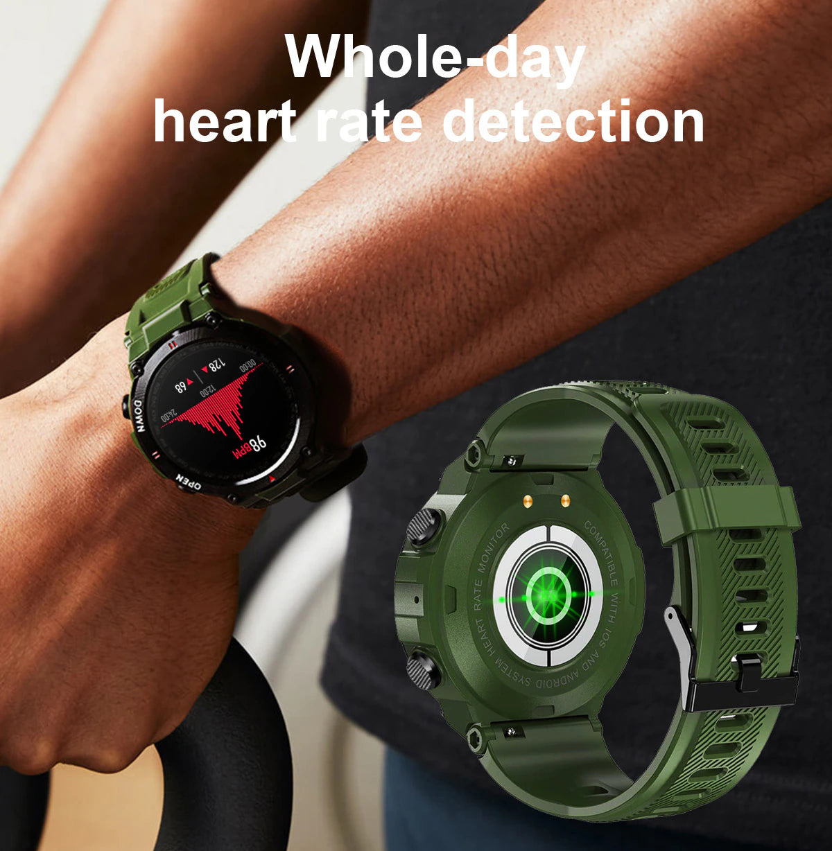 Rugged Outdoor Waterproof Bluetooth Smart Watch Fitness Activity Tracker Pedometer With Heart Rate Monitor