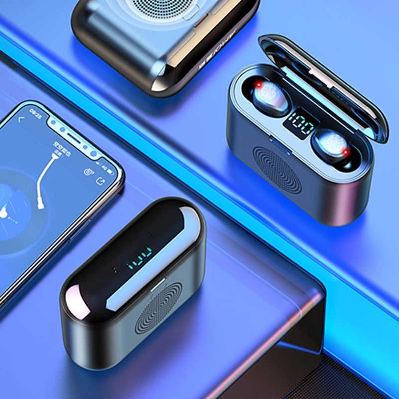 EchoSpheres-G6 LED Display Touch Control Bluetooth speaker Wireless Earphones Earbuds With Power bank 9D & Surround Sound