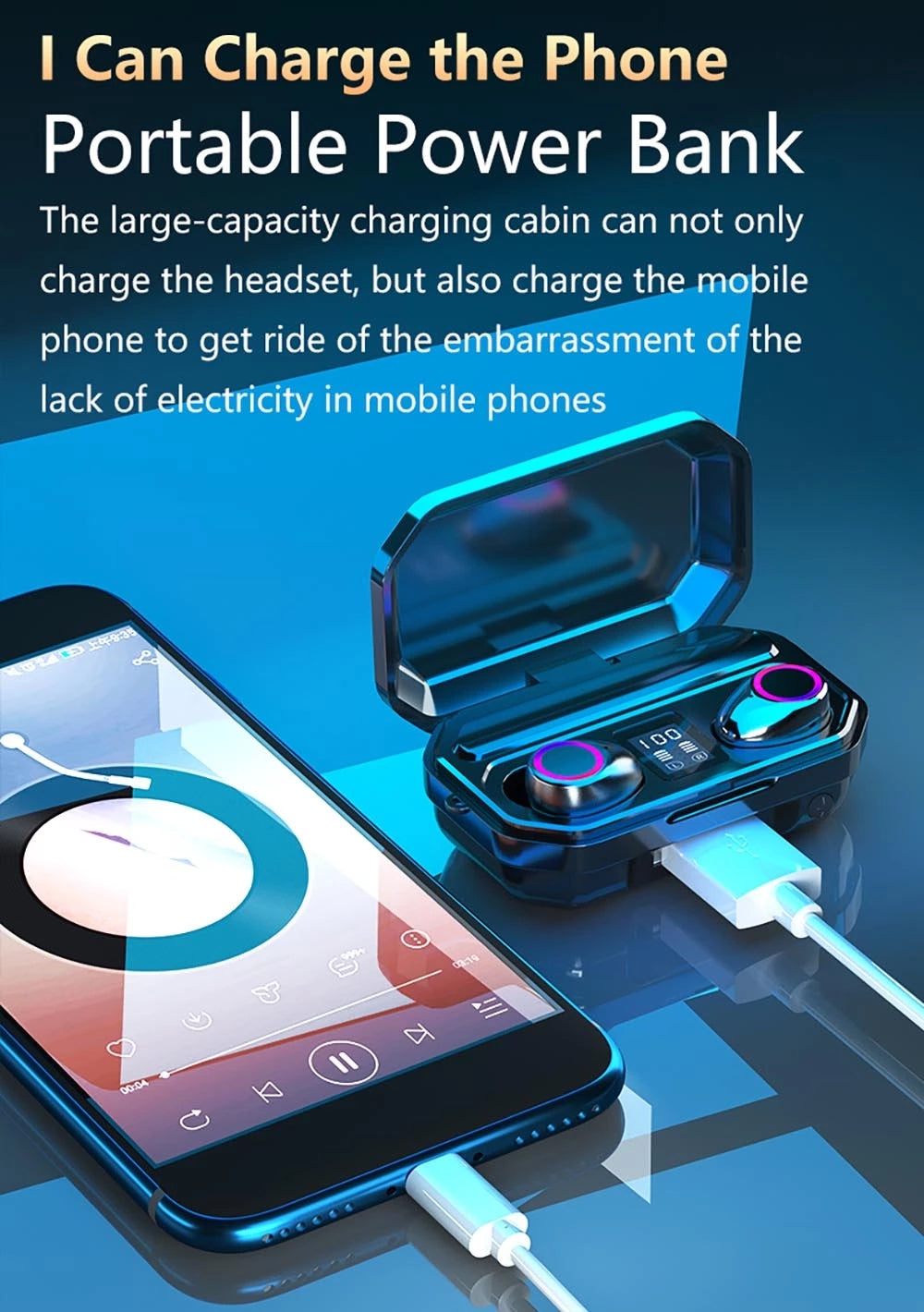SonicStride-M12 LED Display Bluetooth True Wireless Earbuds Earphones With Power bank flashlight 9D & Surround Sound