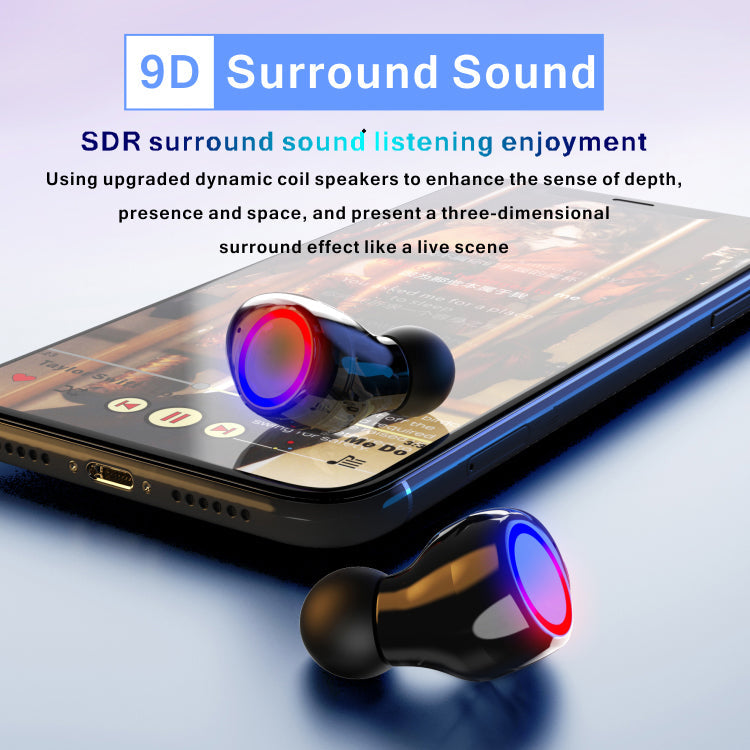SonicStride-M12 LED Display Bluetooth True Wireless Earbuds Earphones With Power bank flashlight 9D & Surround Sound
