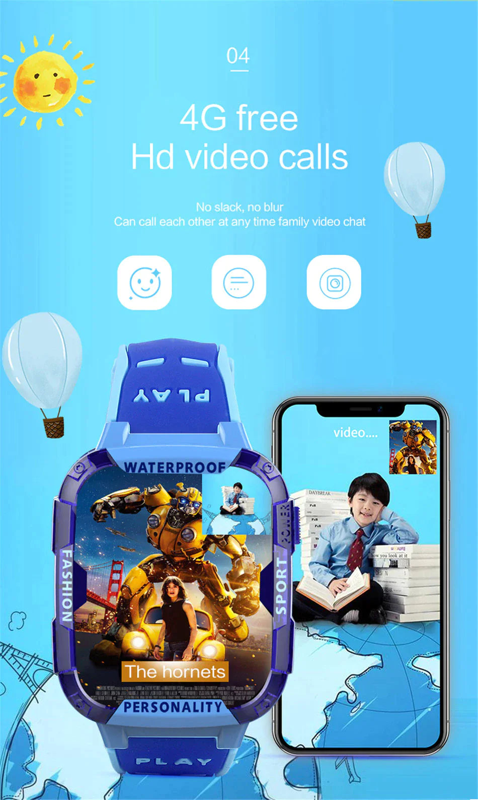 4G Kids Waterproof GPS SOS Tracking Kids Smart Watch Activity Tracker With Video Calling & Touch Screen