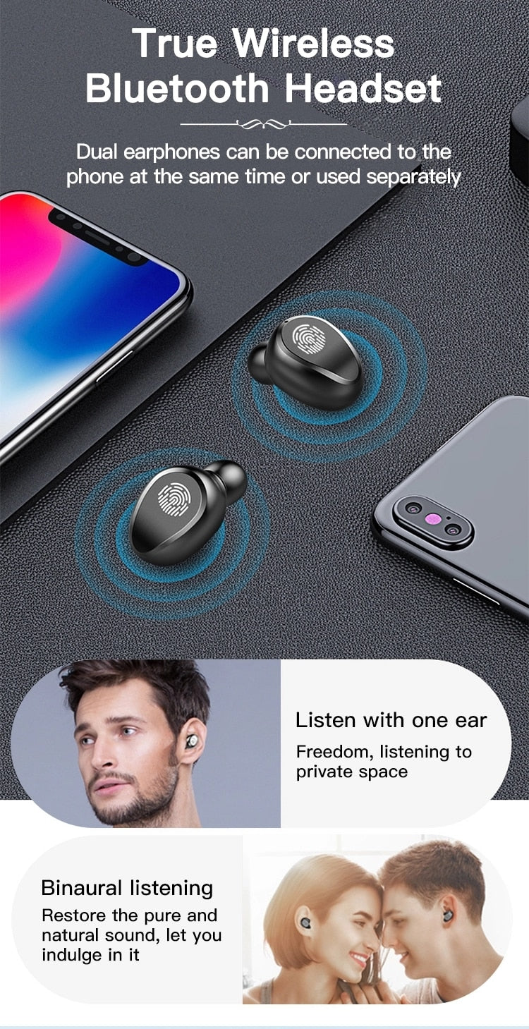 EchoSpheres-F9-8 LED Display Touch Control Bluetooth Wireless Earphones Earbuds With Charging Case 9D & Surround Sound