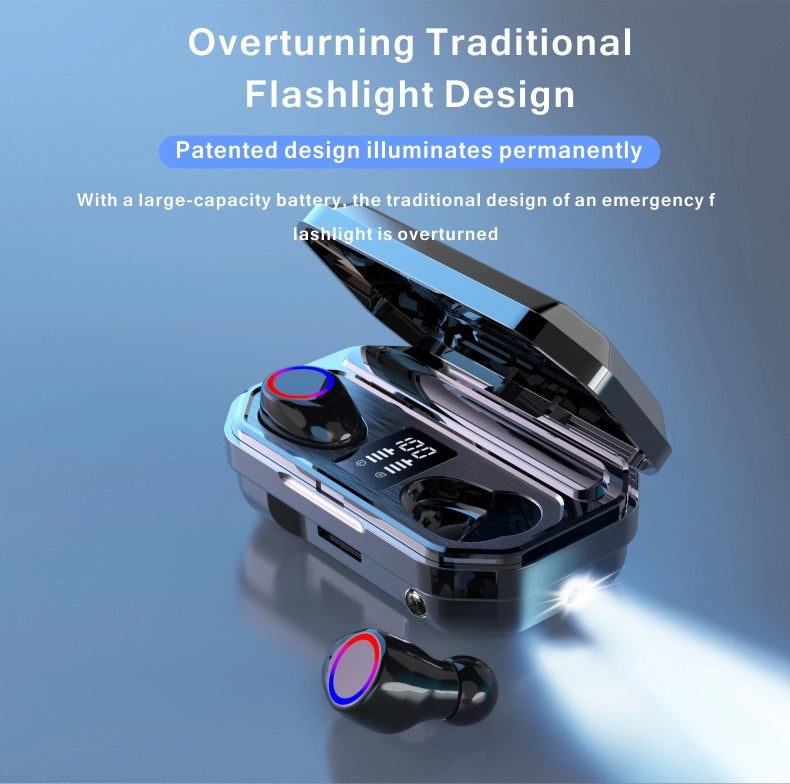 SonicStride-M12 LED Display Bluetooth True Wireless Earbuds Earphones With Power bank flashlight 9D & Surround Sound