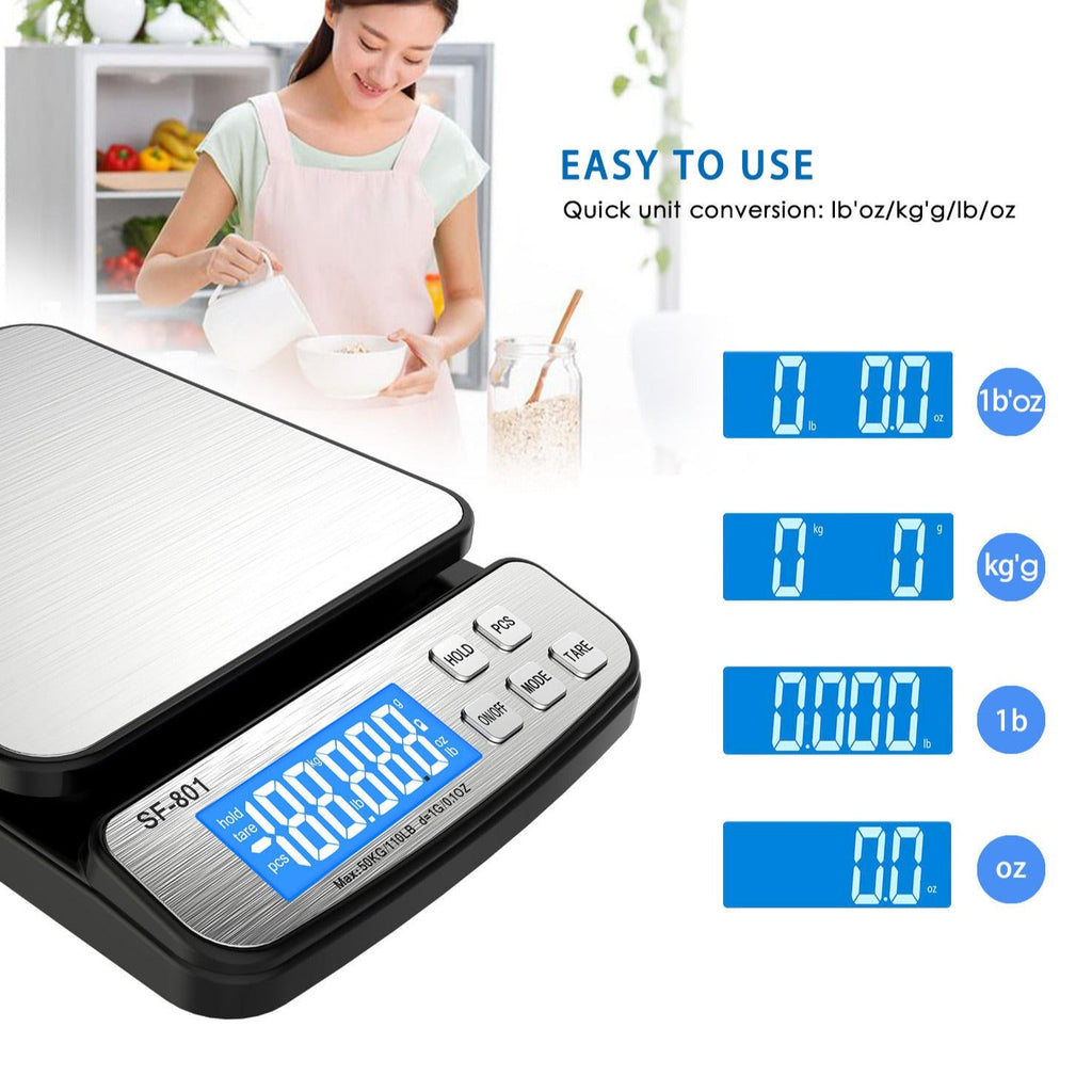 110 LBS x 1g Digital Portable Electronic Weighing Scale Postal Shipping Scale With AC Adapter For Kitchen, Home And Office