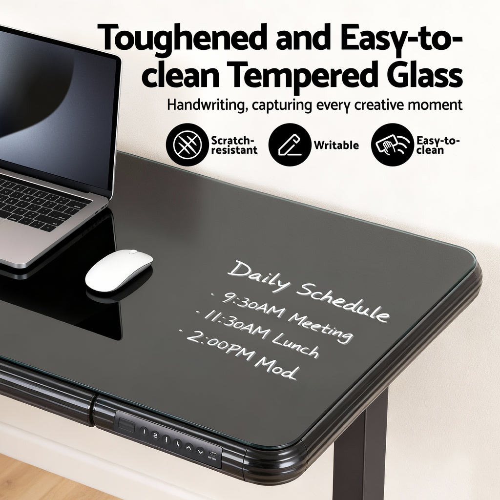 Artiss Standing Desk Motorised Tempered Glass Top Electric Black 120CM