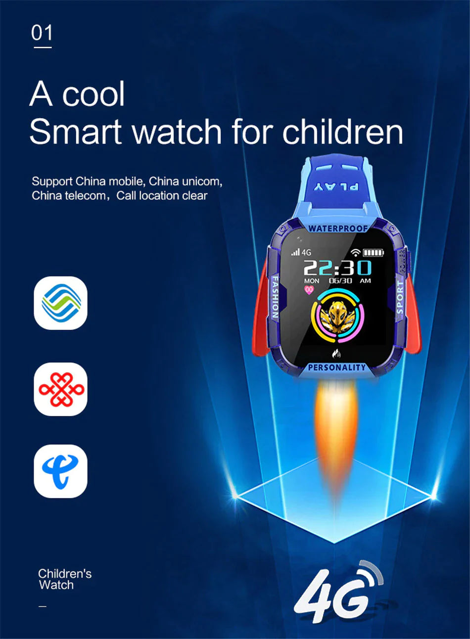 4G Kids Waterproof GPS SOS Tracking Kids Smart Watch Activity Tracker With Video Calling & Touch Screen