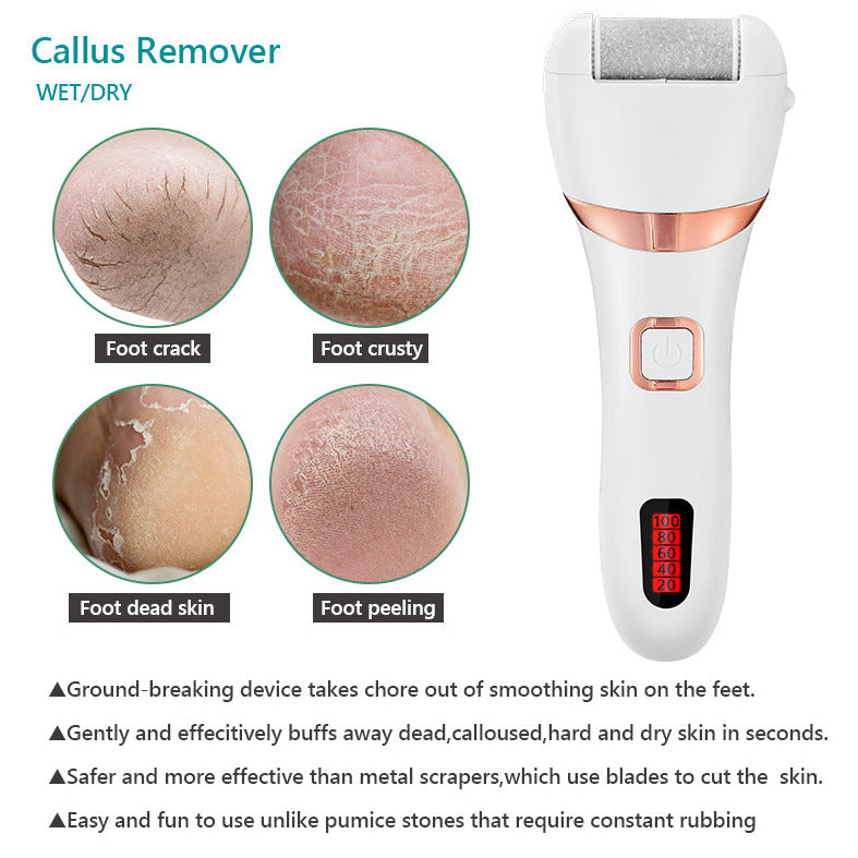 Electric Rechargeable Pedicure Foot Grinder Tool Professional Callus And Dead Hard Skin Remover multipurpose Foot File Shaver Powerful And Waterproof With 2 Speeds adjustment Option Includes 3 Replacement Roller Heads And Battery Display