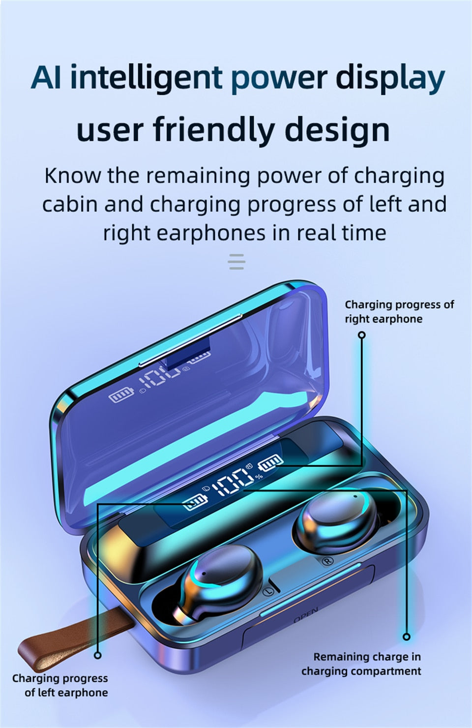 SonicStride-F9-5c LED Display Bluetooth True Wireless Earbuds Earphones With Power bank 9D & Surround Sound