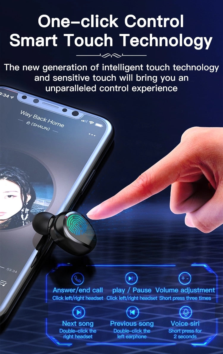 EchoSpheres-F9-8 LED Display Touch Control Bluetooth Wireless Earphones Earbuds With Charging Case 9D & Surround Sound