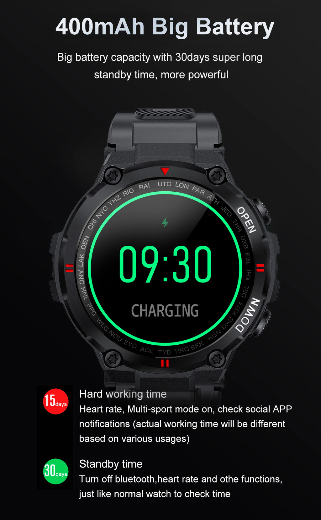 Rugged Outdoor Waterproof Bluetooth Smart Watch Fitness Activity Tracker Pedometer With Heart Rate Monitor