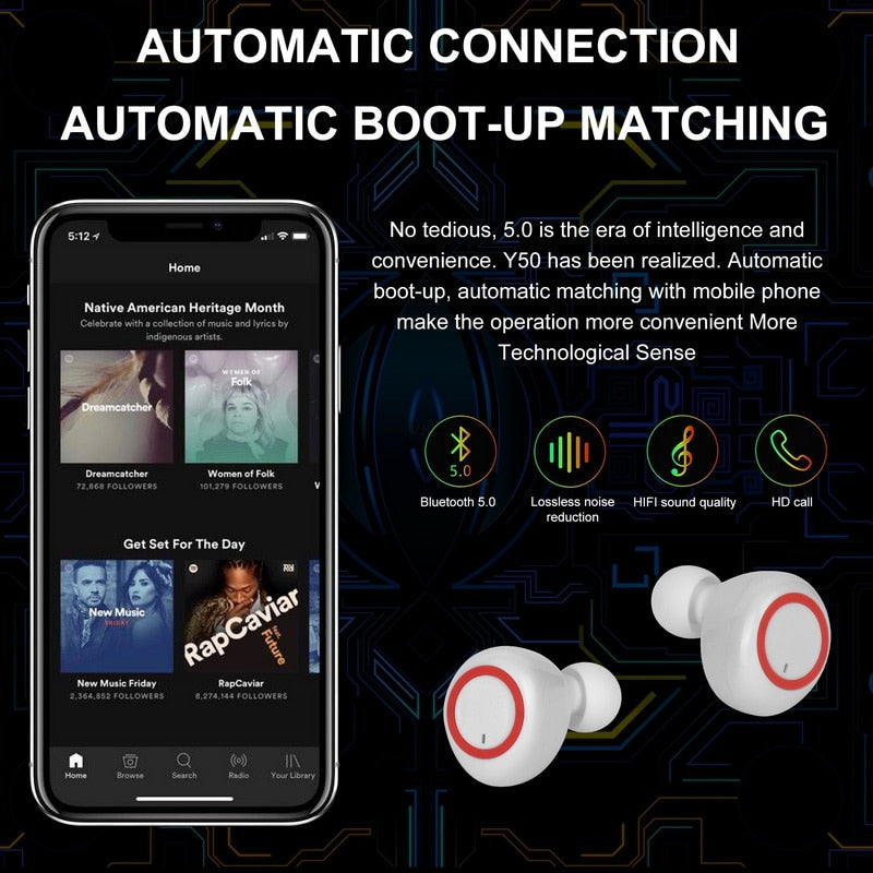 SonicStride True Wireless Bluetooth Earbuds Earphones With Charging Case 9D & Surround Sound