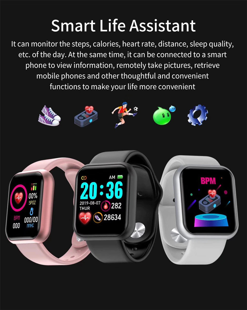 Bluetooth Smart Watch Fitness Tracker Watch With Heart Rate Blood Pressure Activity Tracker Band Bracelet