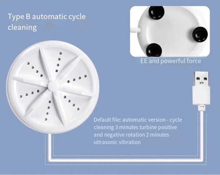 Portable Mini Ultrasonic Automatic Low Noise Washing Machine Turbo Washer With USB Power Efficient Laundry , Perfect Companion For Travel, Camping, & Dorm Living