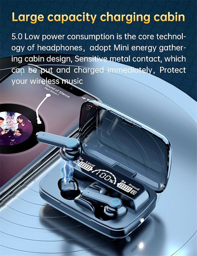 SonicStride-M19 LED Display Bluetooth True Wireless Earbuds Earphones With Power bank flashlight 9D & Surround Sound