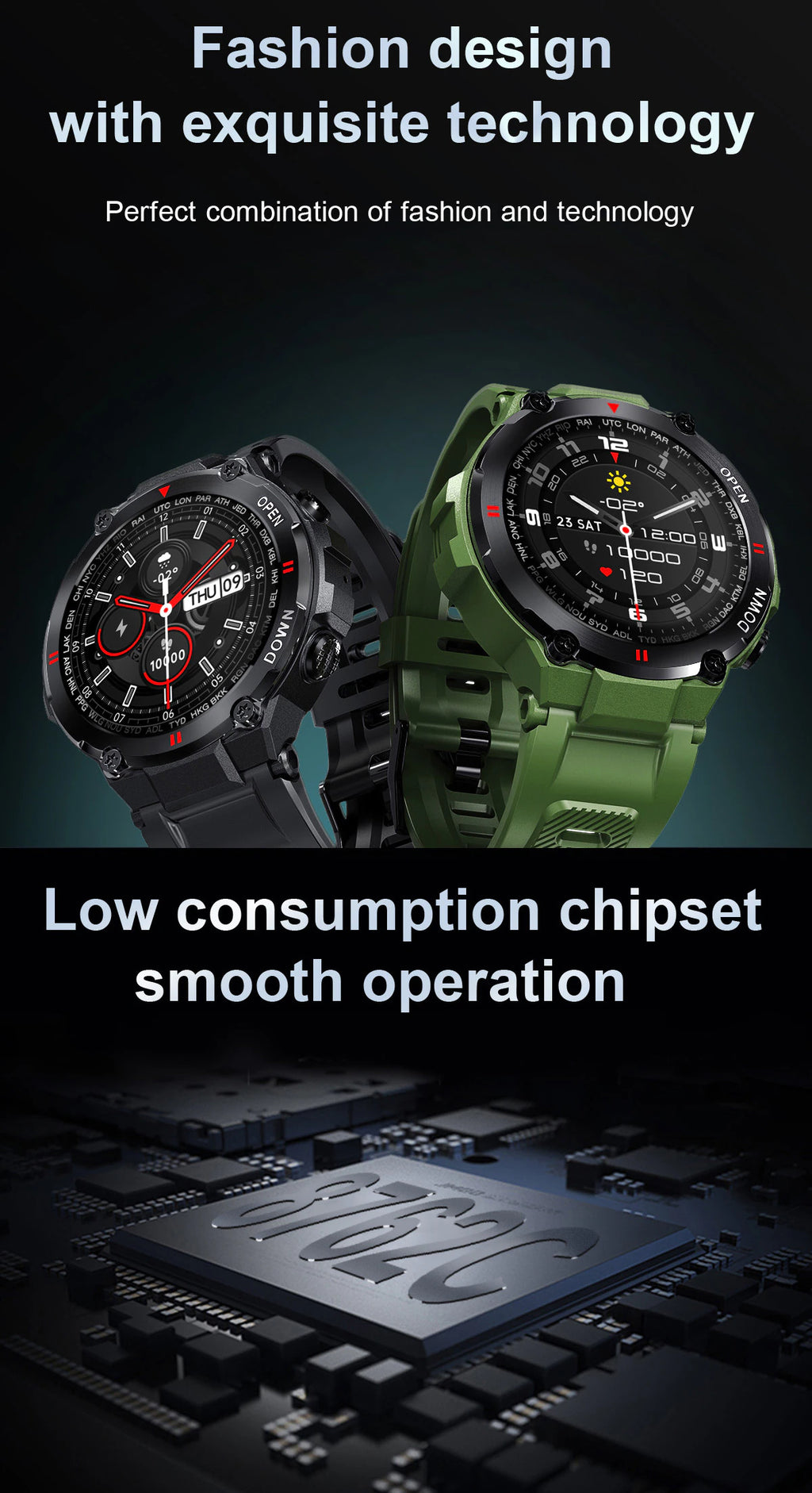 Rugged Outdoor Waterproof Bluetooth Smart Watch Fitness Activity Tracker Pedometer With Heart Rate Monitor