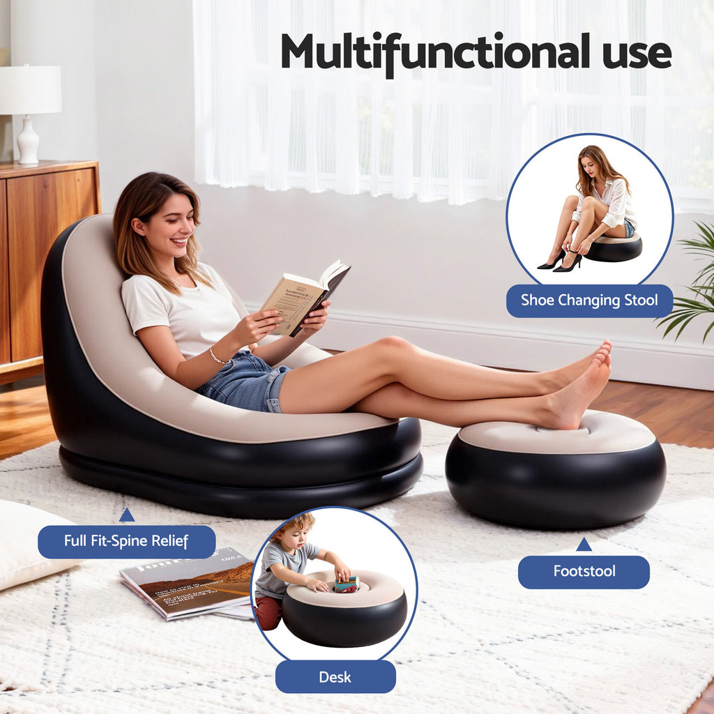 Gardeon Inflatable Chair with Ottoman Air Sofa Blow Up Air Chair for Camping with Pump