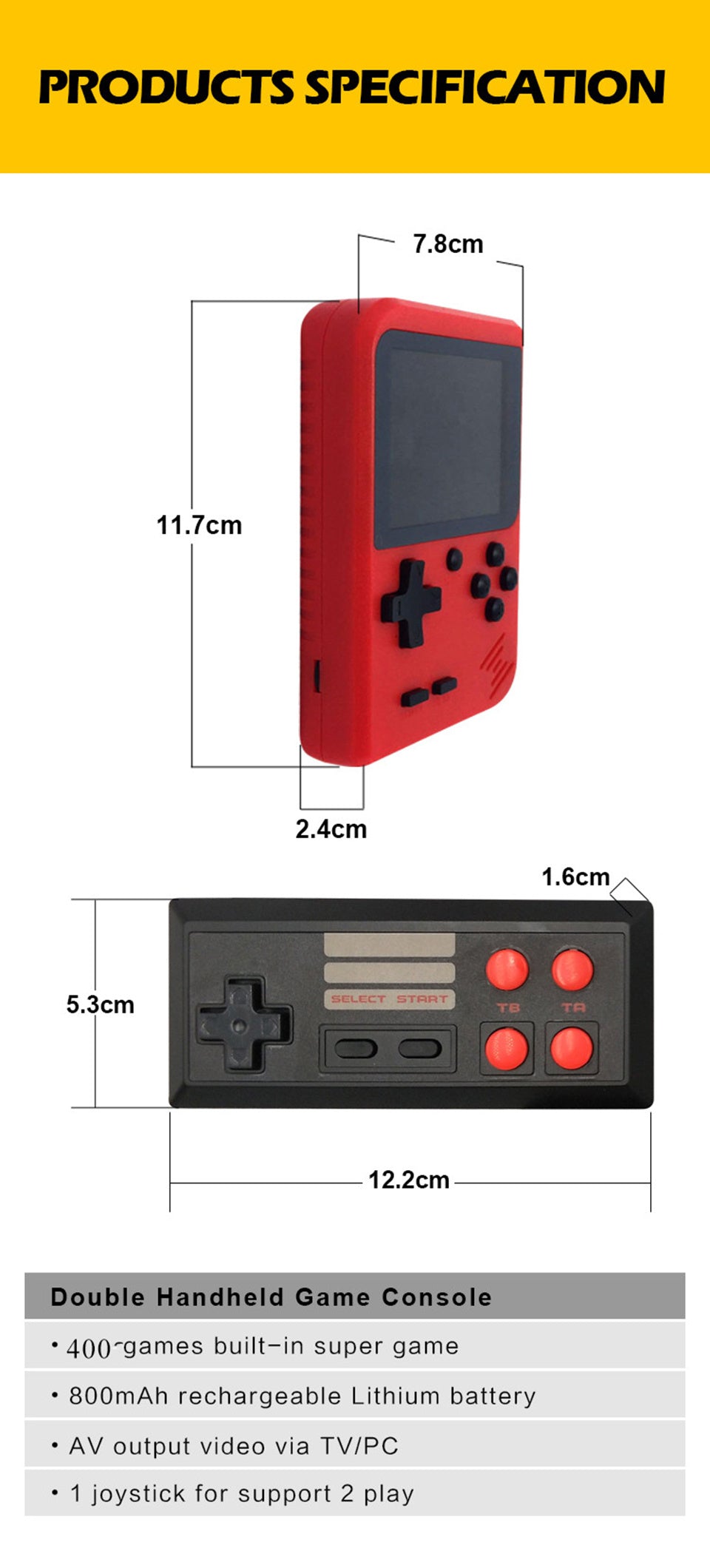 Double Handheld Classic Video Game Console With 400 Built-In Games for Kids and Adult, Portable Retro Pocket Cross-Border Game Console Kids Mini Double Handheld Classic Video Game Console Games Best for Christmas / Birthday / Thanksgiving / Valentine Gift