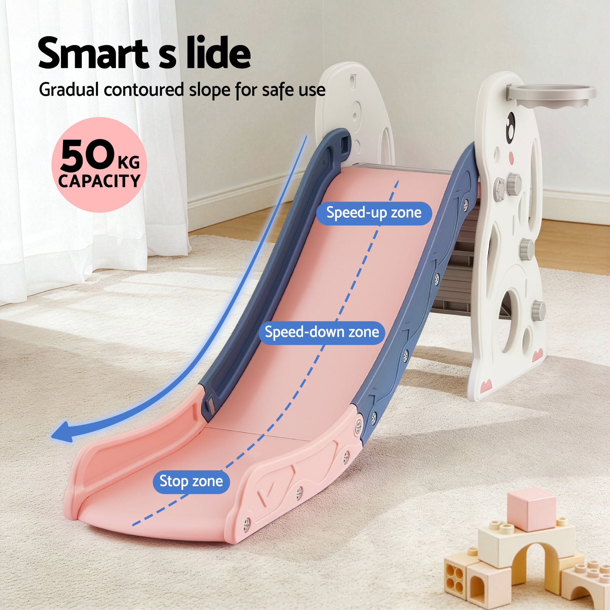 Keezi Kids Slide Set Basketball Hoop Ring Outdoor Playground Toy Rabbit 147cm