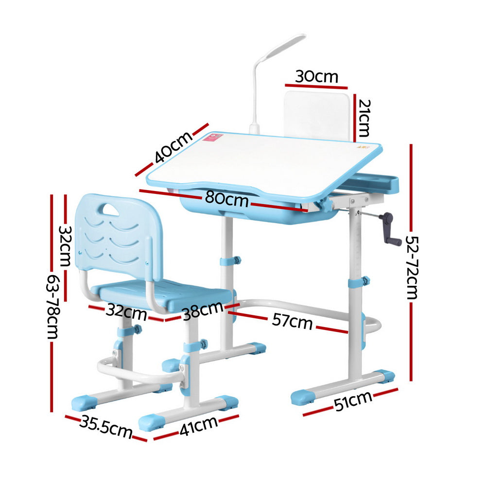 Keezi Kids Table and Chair Set Adjustable Study Desk w/ LED Lamp Reading Blue
