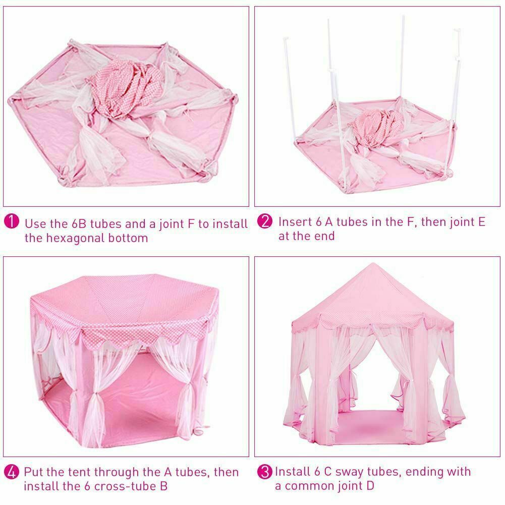 Kids Fairy Princess Castle Play House Hexagon Toy Tent Pop up Tent Indoor /Light