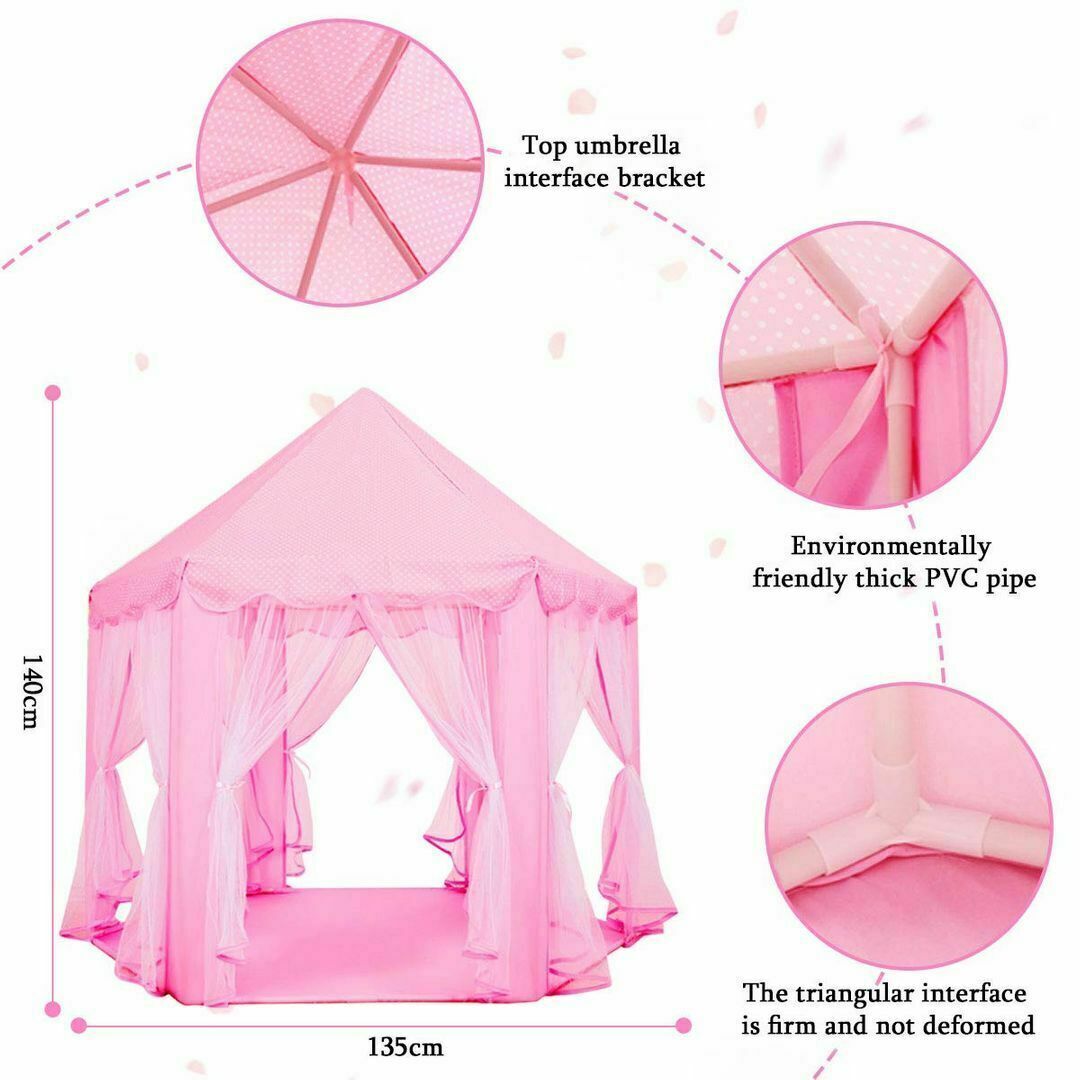 Kids Fairy Princess Castle Play House Hexagon Toy Tent Pop up Tent Indoor /Light