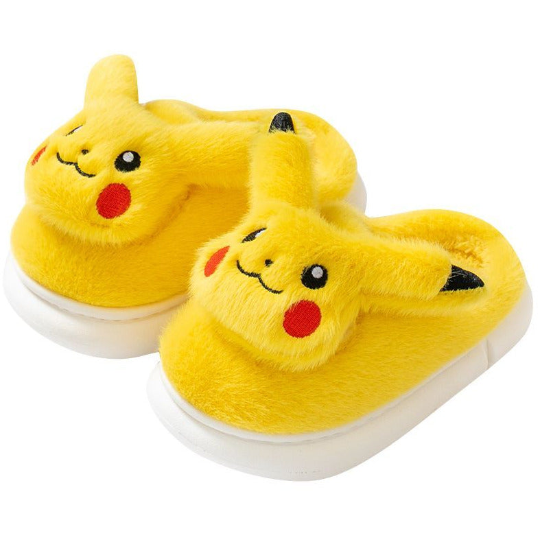 Cute Pokemon Pikachu Winter Plush Anti-Slip Slippers Shoes Creative Character Cartoon Cotton Fur Slides Indoor Warm Adults Slipper