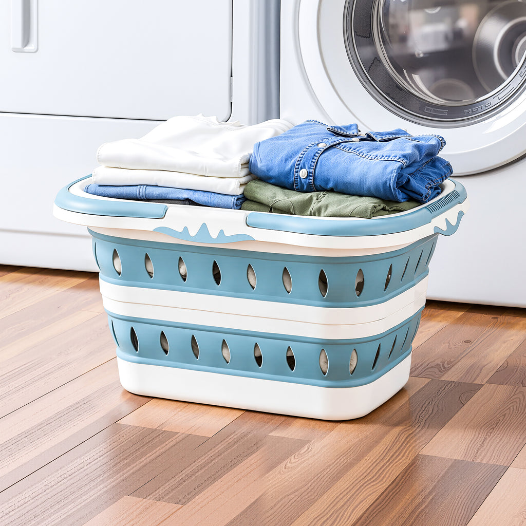 Artiss Laundry Basket Hamper Large Foldable Washing Clothes Storage Organiser Blue