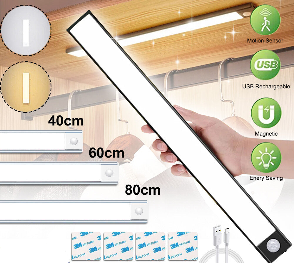 LED Motion Sensor under Closet Light Rechargeable Magnetic Cabinet Dimmable Lamp