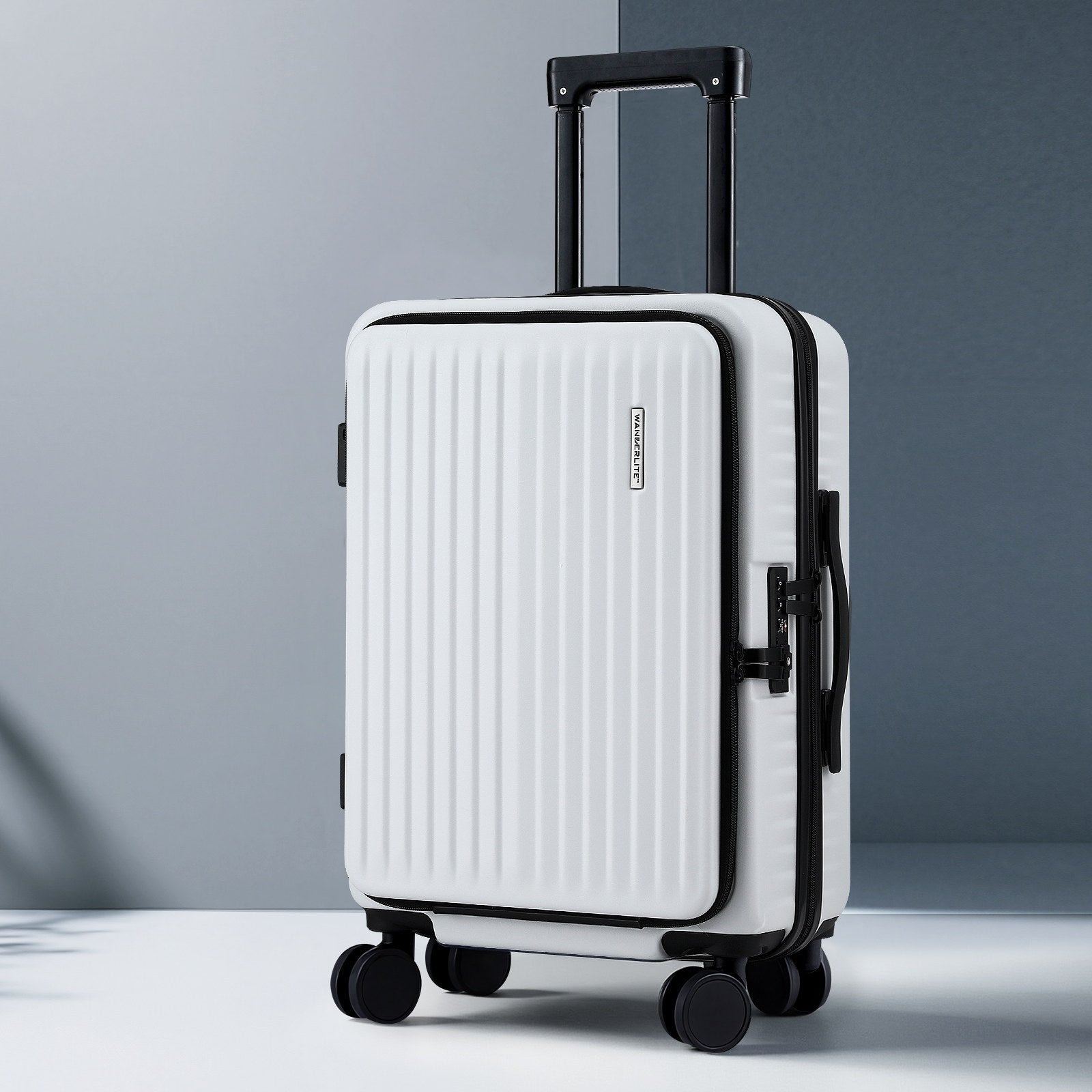Wanderlite 20" Luggage Suitcase Front Pocket Travel Carry On Dual TSA White