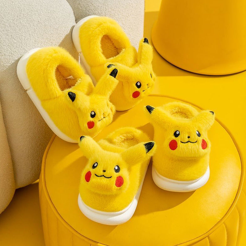 Cute Pokemon Pikachu Winter Plush Anti-Slip Slippers Shoes Creative Character Cartoon Cotton Fur Slides Indoor Warm Adults Slipper